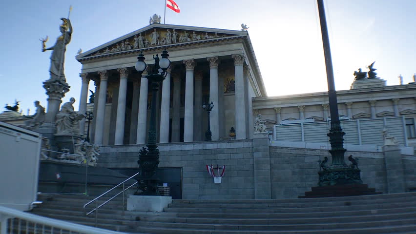 Austrian parliament in Ringstrasse in sunset, Vienna, Austria