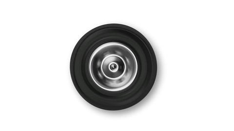 Loop video of rotating car wheel on white background