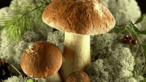 Forest mushrooms. Cepes. Natural product. Delicacy Rotation 4K.