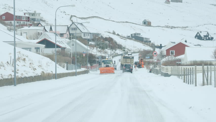 Dramatic village scenery in the Faroe Islands winter