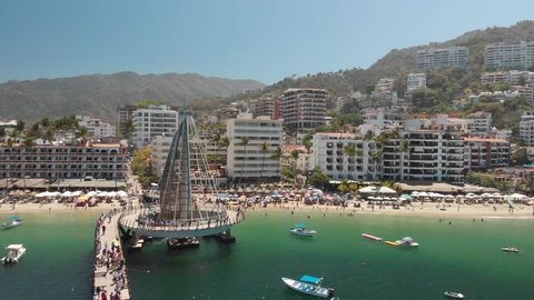 Panoramic view of Playa Los Muertos pier, located in Puerto Vallarta, Jalisco, México