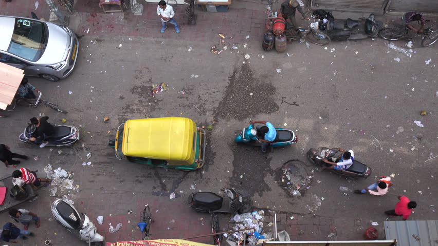 Aerial view of busy street in Delhi, India