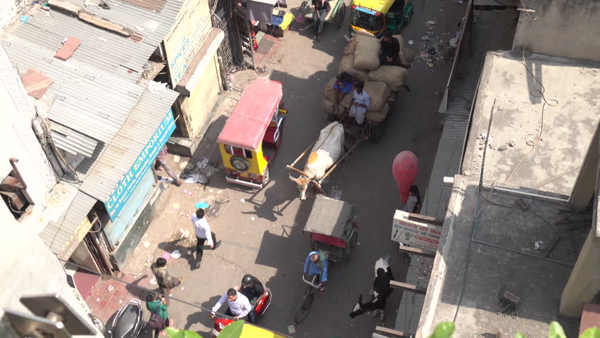 Aerial view of busy street in Delhi, India