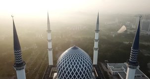 Aerial video by drone : Blue mosque during sunrise