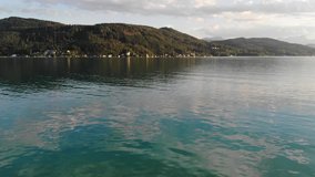 Aerial Footage flying over Wörthersee in Austria at Sunset
