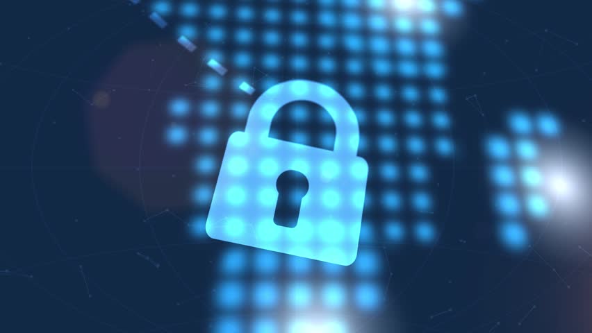 Padlock security icon animation blue digital world map technology background | Shutterstock HD Video #1016675080