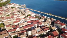 Aerial drone bird's eye view video from popular and picturesque main town of Lefkada island, Ionian, Greece
