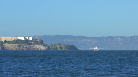 Alcatraz Island as seen from Chrissy Field in San Francisco, California, USA.
