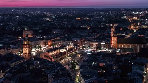 Establishing Aerial View of Krakow, Old Town, Cracow, Poland, Polska