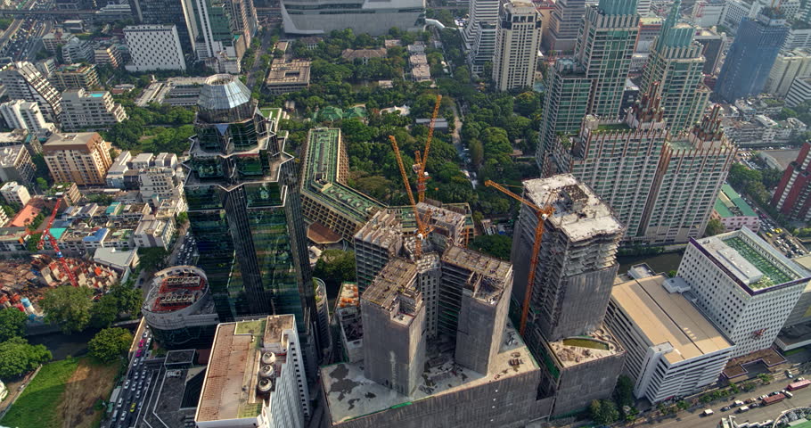 Thailand Bangkok Aerial v157 Birdseye cityscape looking low to high 3/18