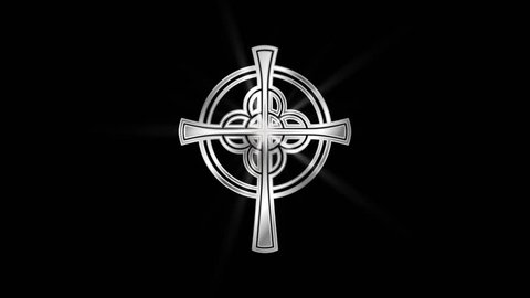 Celtic Cross Religious symbol Particles Animation, Magical Particle Dust Animation of Religious Celtic Cross Sign with Rays.
