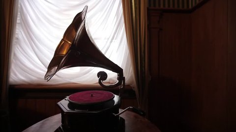 Vintage gramophone of an ancient castle as an interior design