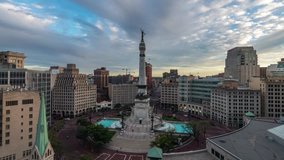 Indianapolis, Indiana, Downtown Circle Center Day to Night Sunset Timelapse Video