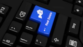 Real Estate Rotation Motion On Blue Enter Button On Modern Computer Keyboard with Text and icon Labeled. Selected Focus Key is Pressing Animation. - Powered by Shutterstock - Get 15% off with code: PIKWIZARD15