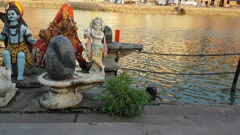 Idols on Ganges river bank at Haridwar, India