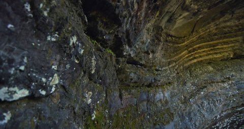Geological rocks vaulted cavern /Grotte des fées /Saint-Léandre /Matane /Pan to right