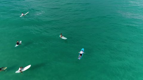 Surfers waiting for a wave in the sea