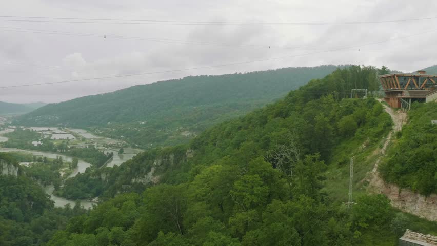 View of mountain river valley from hangning bridge of sky park