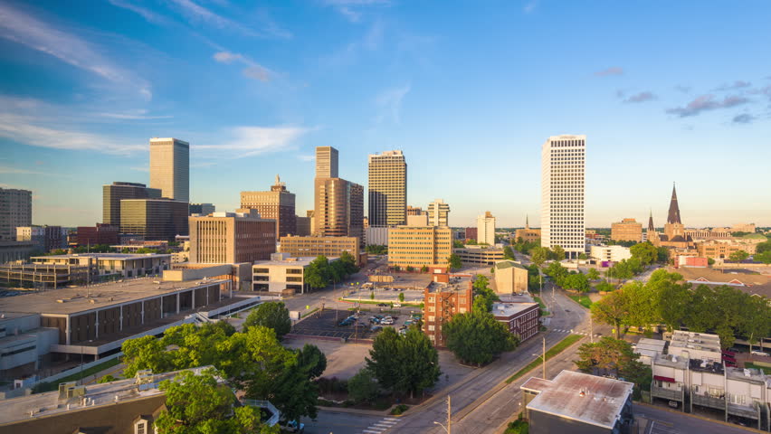 Tulsa, Oklahoma, USA downtown city skyline at twilight.