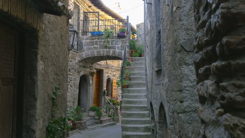 4?. panorama of a street in a medieval city, Tuscany. Italy
