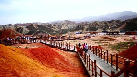 time lapse shot of China multi color mountain landscape at Danxia
