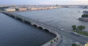 Aerial view of the city of St. Petersburg, Trinity Bridge, the Neva River