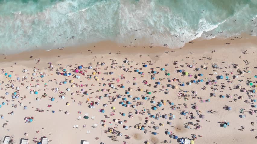 aerial view in top of Arpoardor, Famous 
 and turistic point, Beach in Ipanema 's summer. Oocean side of the best surf boards in Rio de janeiro, Brazil Royalty-Free Stock Footage #1016771782
