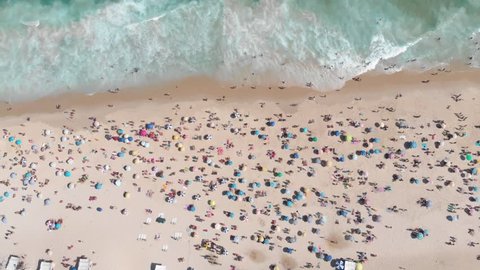 aerial view in top of Arpoardor, Famous 
 and turistic point, Beach in Ipanema 's summer. Oocean side of the best surf boards in Rio de janeiro, Brazil