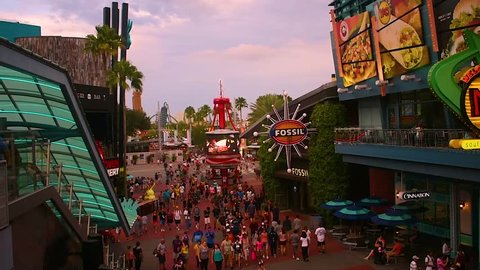 Orlando, Florida. Citywalk Main Entrance at Universal Studios Funny  People enjoing restaurants and attractions-