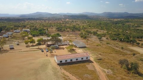 Flying Over a Rural Primary School and Past a Garden in Zimbabwe, Africa