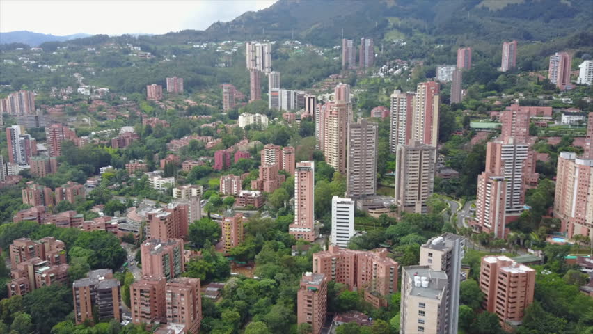 Aerial view of Medellin Colombia. The city of eternal spring. A city mixed into a jungle.