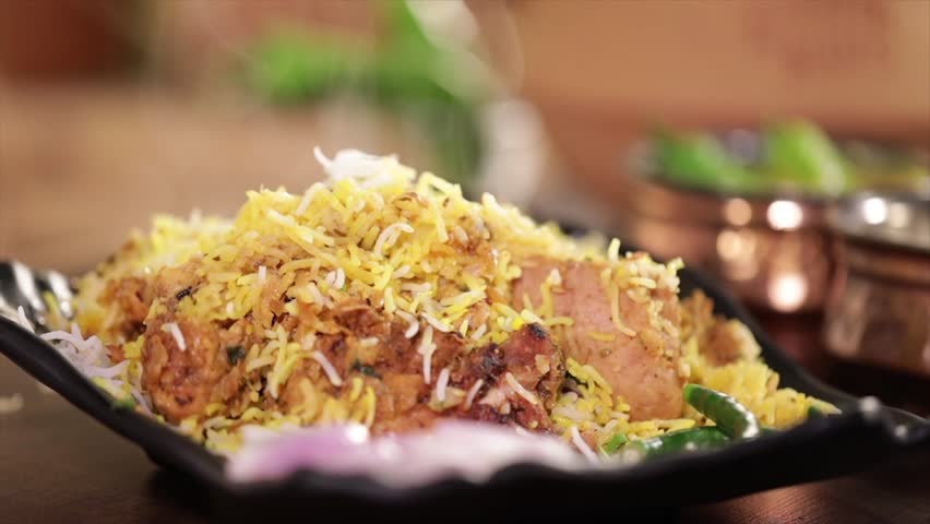 Fresh Cooked Chicken Biryani Served Stock Footage Video (100% Royalty