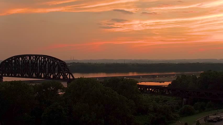 Sunset over the Falls of the Ohio Louisville, KY slow motion