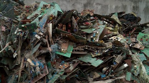 close-up on a Mountain of electronic waste in Abidjan, Africa - E-waste from Old Computers and Equipements, is a major concern to ecologists around the world.