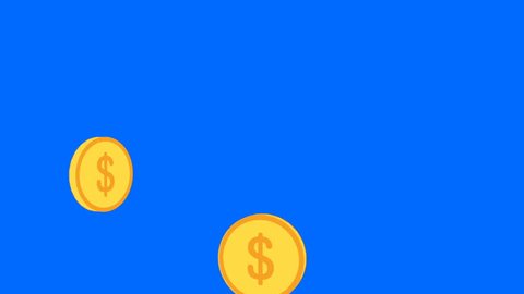 3d Dollar coin rotation on blue screen for games, apps, commercials, and marketing presentations .Get reward concept.Business object motion.money coins cash bounce business economy finance

