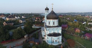 Beautiful aerial 4k drone video of The Church Of The Intercession Of The Blessed Virgin Mary in Pokrov, Podolsk region, Russia