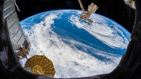 JUNE 2018: Planet Earth seen from the International Space Station with continent clouds over the earth, Time Lapse Full HD 1080p. Images courtesy of NASA Johnson Space Center