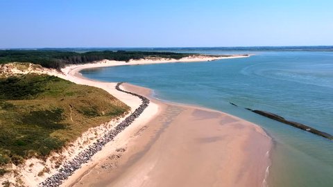 Drone footage of the dunes, beach and sea of Berck-Plage, France.