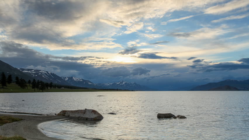 Sunset on the lake Khoton Nuur, Mongolia. Full HD
