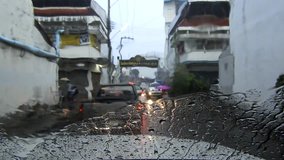 Raining in car view clips.raining in car view footage
