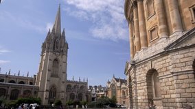 Pan from Church of St Mary the Virgin to Camera in Radcliffe Square Oxford