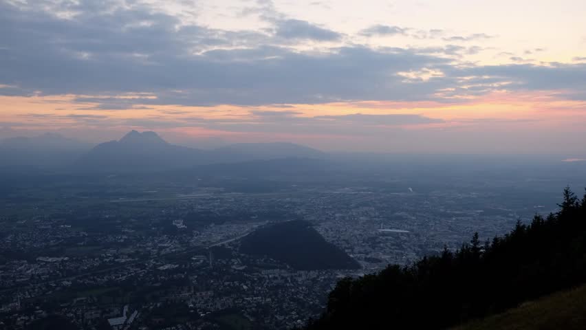 Time Lapse: Sunset over Salzburg in Austria, seen from Mt. Gaisberg