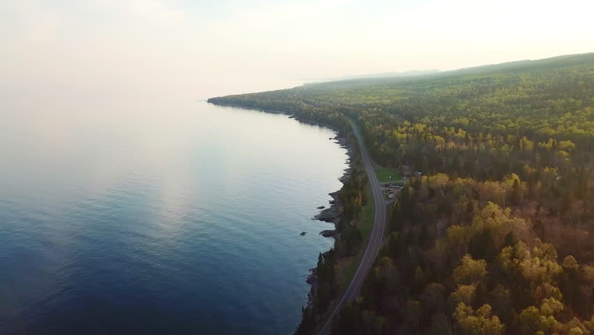 drone footage of highway 61 in Lutsen MN