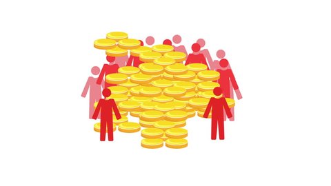 Animation of a crowd of people and money