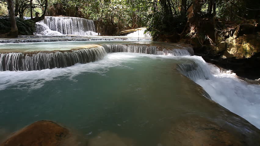 Tad Kuang Si Waterfall - interesting place in Luang Prabang,Laos Royalty-Free Stock Footage #1016879476