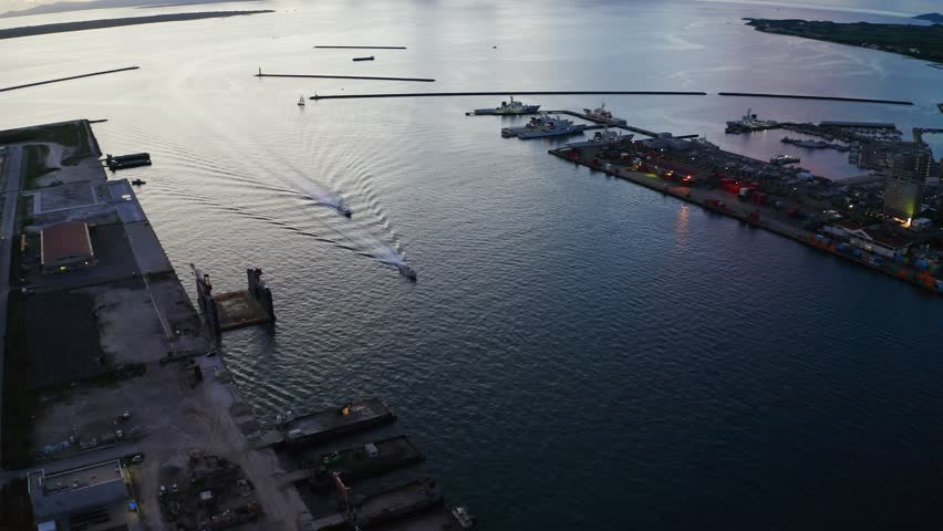 Fly over ishigaki island under sunset
