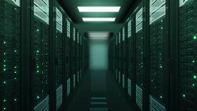 Seamless Flight Through the Server Racks Green Color in Data Center DOF Blur. Beautiful Looped 3d Animation with Flickering Computer Lights. Modern Electronics Technology Concept. 4k UHD 3840x2160. - Powered by Shutterstock - Get 15% off with code: PIKWIZARD15