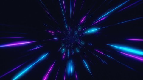 Abstract flight in retro neon hyper warp space in the tunnel