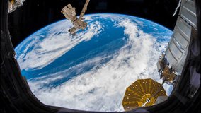 JUNE 2018: Planet Earth seen from the International Space Station with continent clouds over the earth, Time Lapse Prores Full HD 1080p. Images courtesy of NASA Johnson Space Center