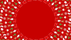 Christmas icon pattern circle shape rotate moving illustration on grey color background seamless looping animation 4K, and luma matte alpha channel with copy space center